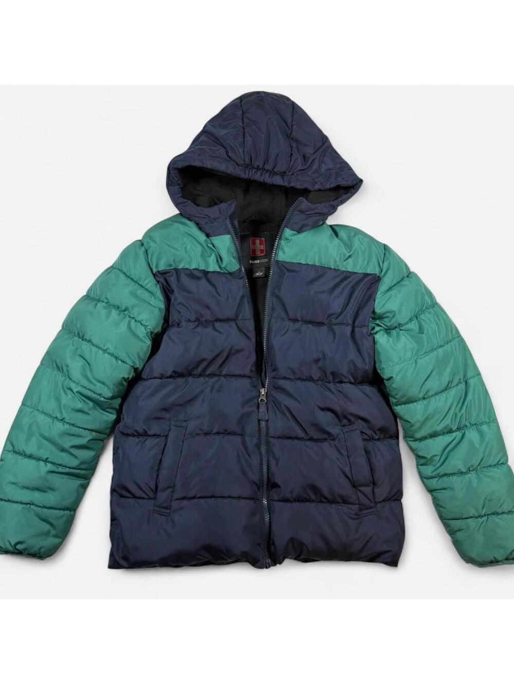 Swiss Tech Winter Puffer Jacket Boys Large 10–12 Hooded Colorblock Insulated